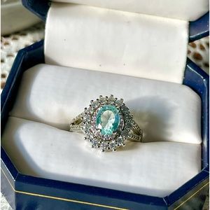 Aquamarine & CZ Sterling Silver Ring